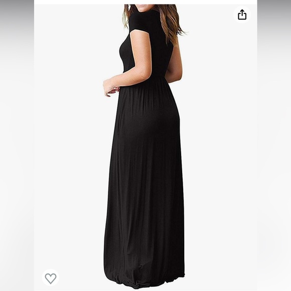 Women Short Sleeve Loose Plain Casual Long Maxi Dresses with Pockets - Picture 5 of 5